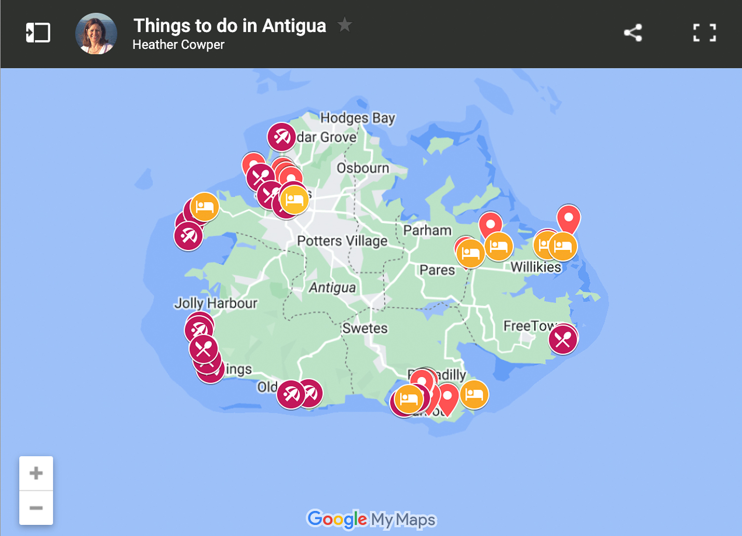 Map of best things to do in Antigua by Heatheronhertravels.com
