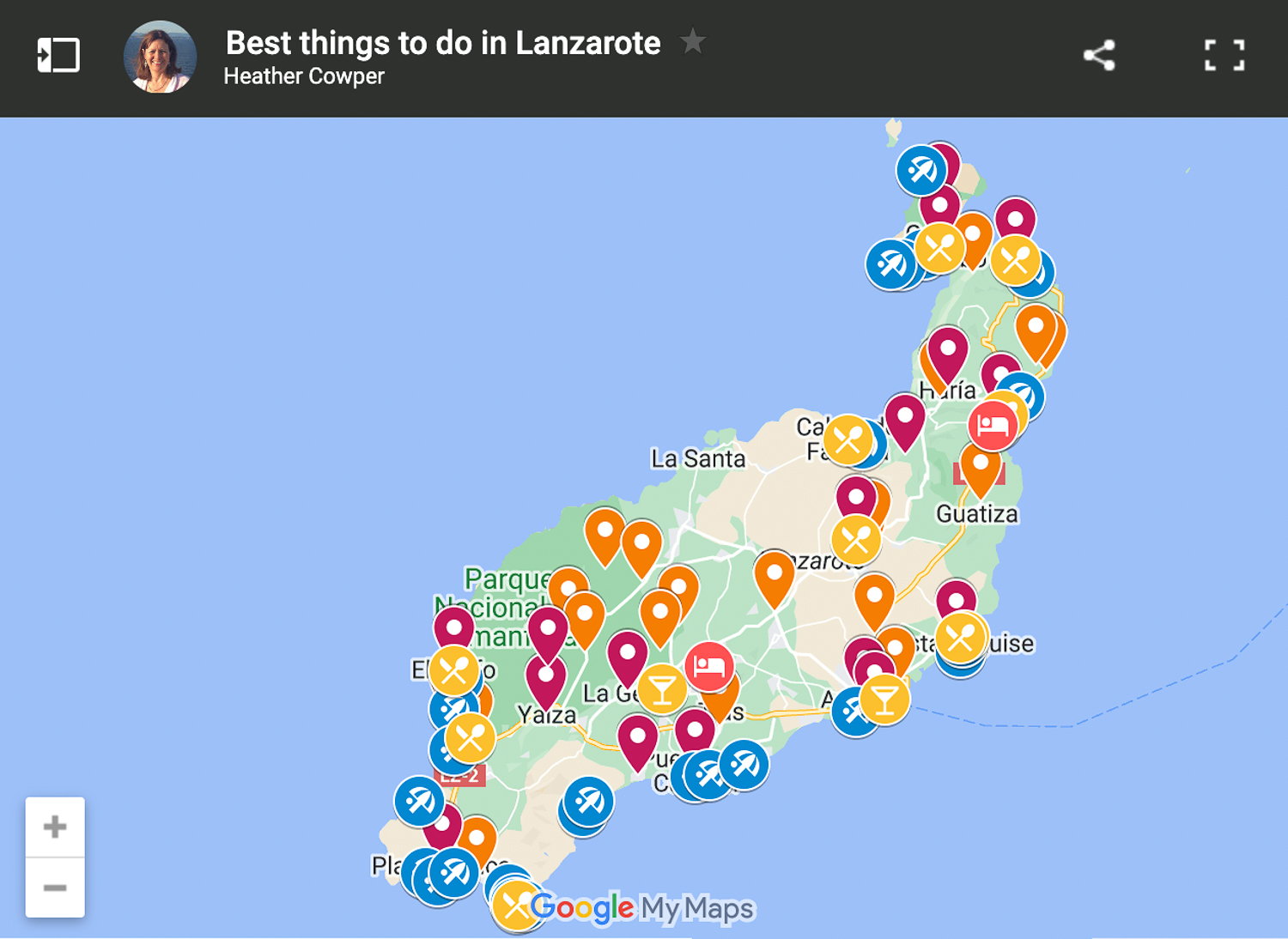 Map of best things to do in Lanzarote by Heatheronhertravels.com