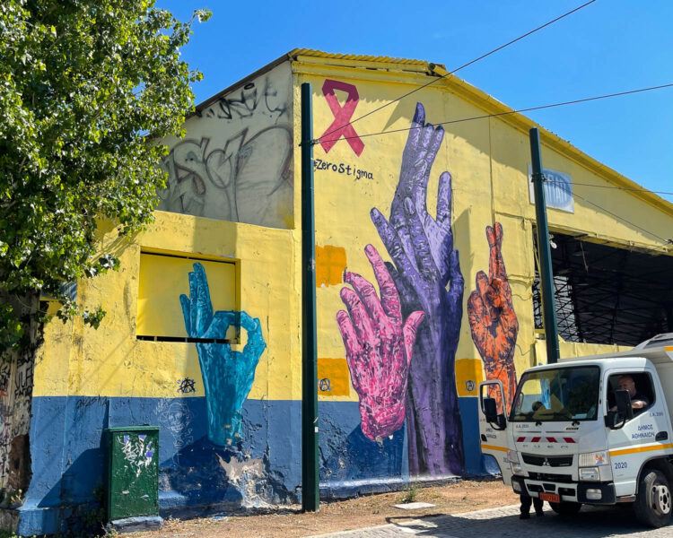 Mural by Kez in Gazi for International Aids Say Photo: Heatheronhertravels.com