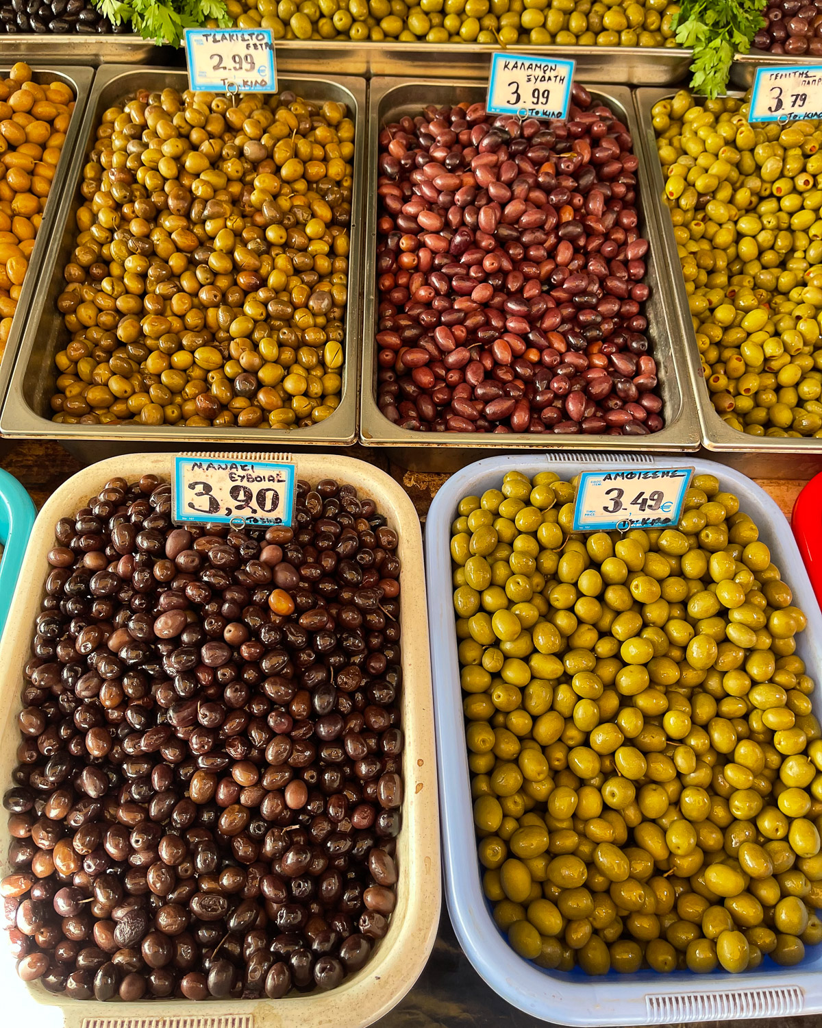Olives at the stall in Central Market Athens Photo Heatheronhertravels.com