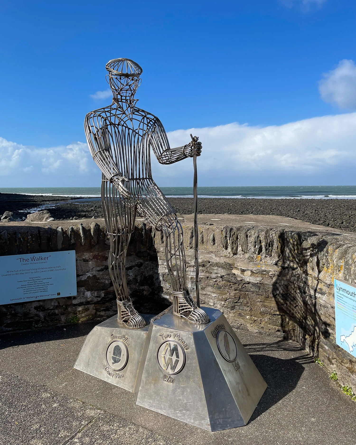 Walking man sculpture in Lynmouth Devon Photo Heatheronhertravels.com