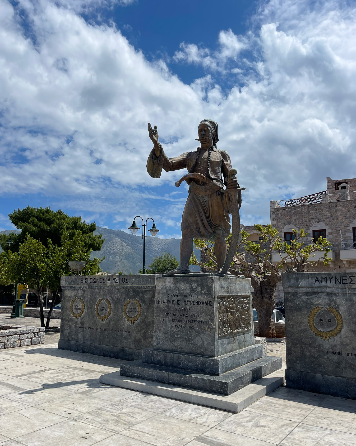Petros Mavromichalis statue Areopoli Mani Peninsula Greece Photo Heatheronhertravels.com
