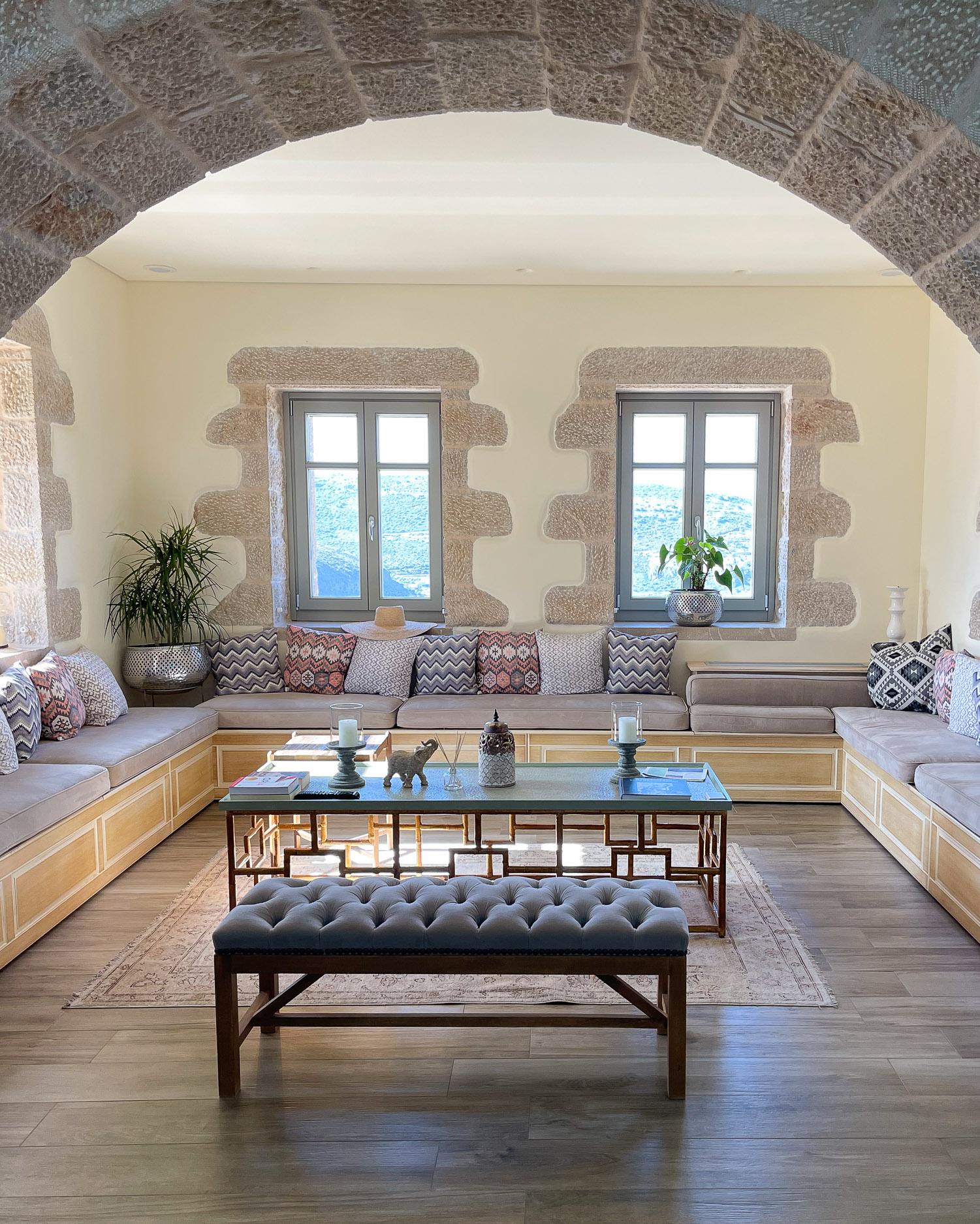 Sitting area at Akrolithi Boutique Hotel Mani Peninsula Greece Photo Heatheronhertravels.com