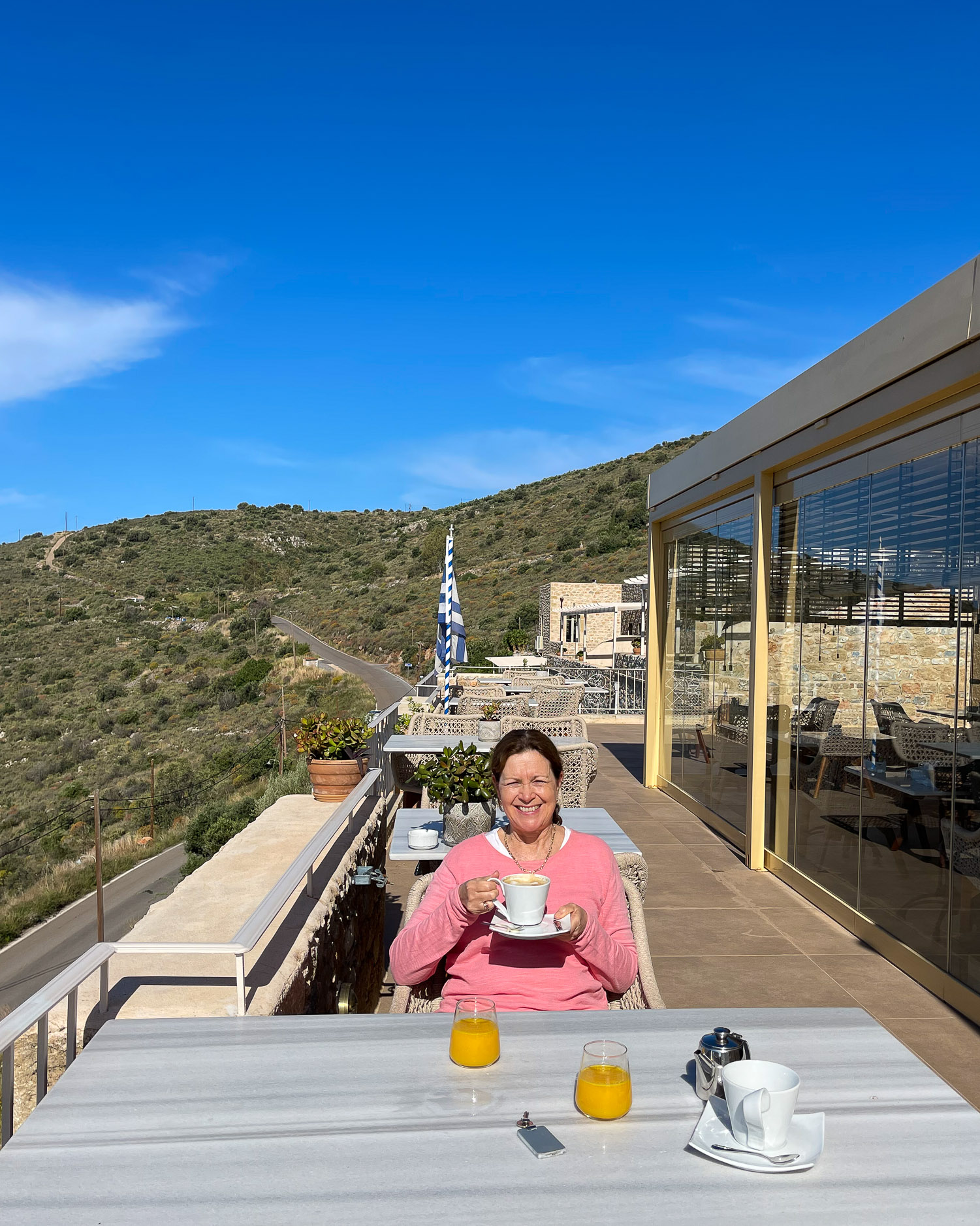 Terrace at Akrolithi Boutique Hotel Mani Peninsula Greece Photo Heatheronhertravels.com