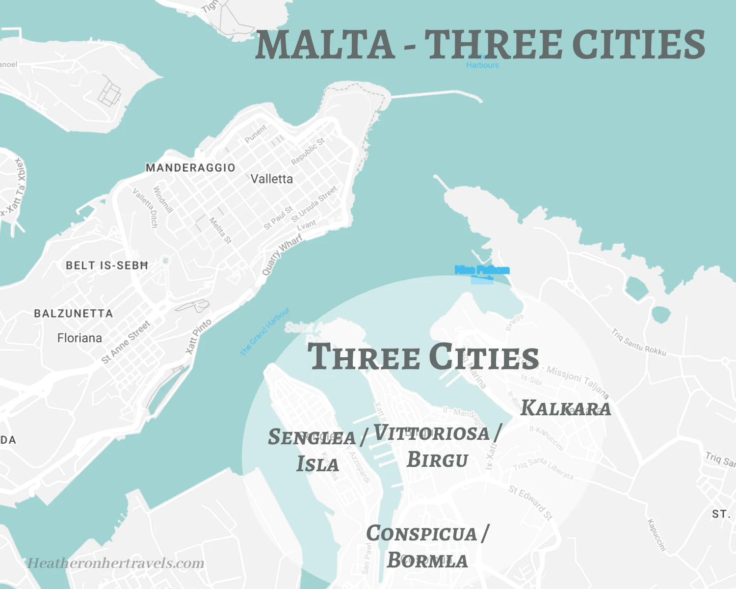 Three Cities Malta Map Heatheronhertravels.com