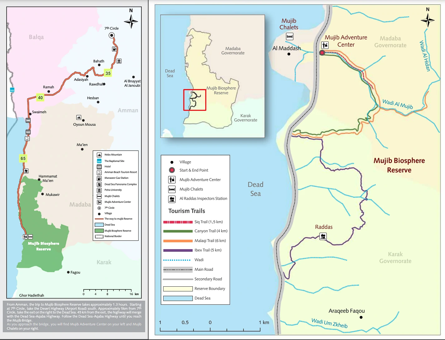 Wadi Mujib map from Wild Jordan Leaflet