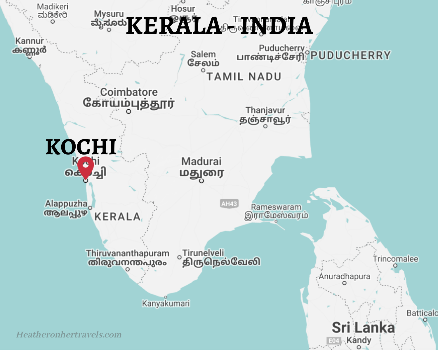 Map of Kochi in Kerala India