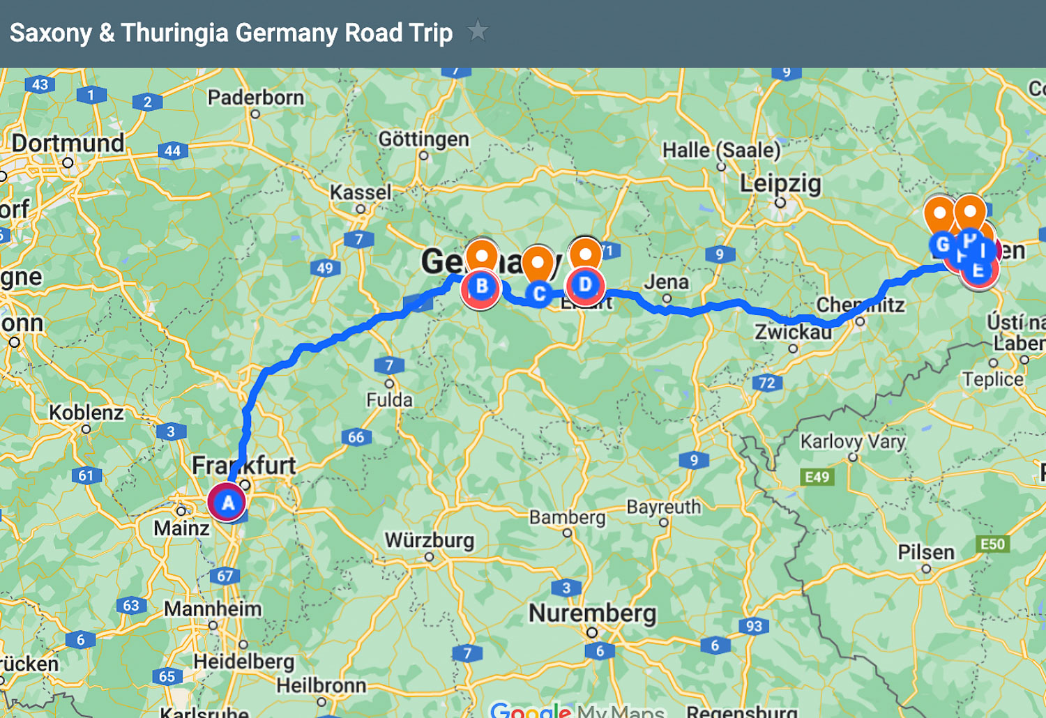 Map of Saxony and Thuringia Germany Road Trip Heatheronhertravels.com