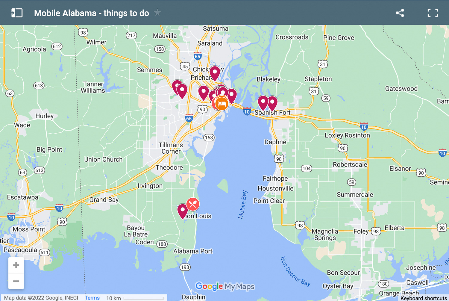 Map of things to do in Mobile Alabama