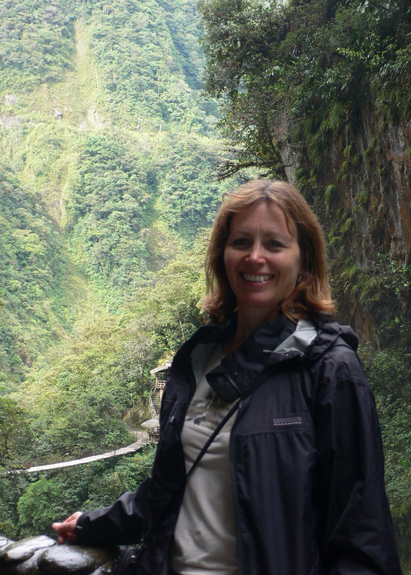 Heather at Pailon del Diablo waterfall Banos